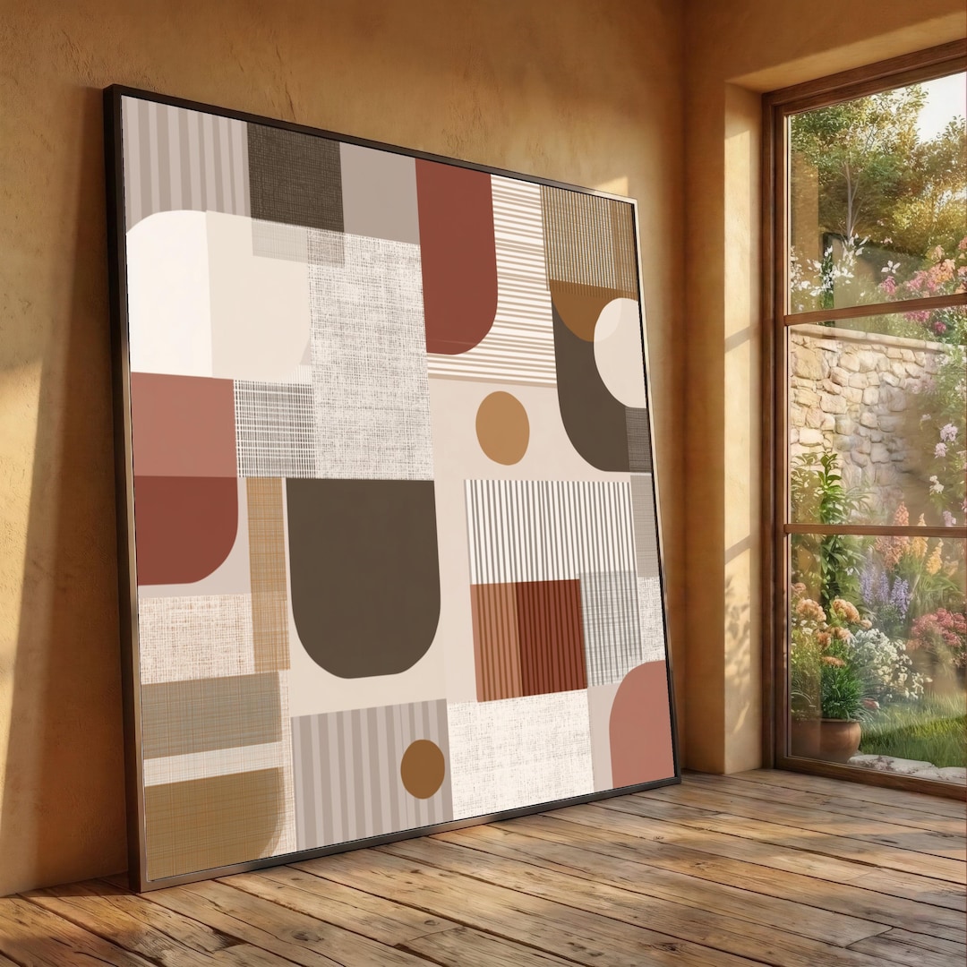 Geometric Abstract Canvas Print, Earth Tone Mid Century Wall Art - Etsy