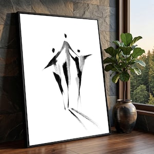 Familie Einheit Abstrakte Leinwand, Minimalistische Schwarz Weiß Wandkunst, Moderne Wohnkultur (Ready Hang)
