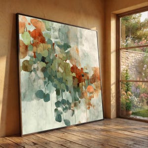 Abstrakte botanische Leinwand Kunst, Blumendekor in Erdtönen, moderne Blattwandkunst