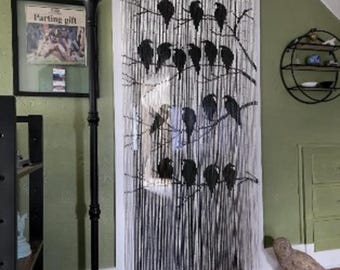 Hand-Painted Bamboo Beaded Curtain – The Birds Hanging Doorway Room Divider (35.5 x 78 Inches)