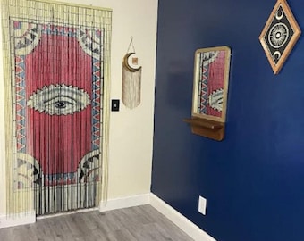 Hand-Painted Evil Eye Bamboo Door Beads – Boho Room Divider Curtain (35.5 x 78 Inches)