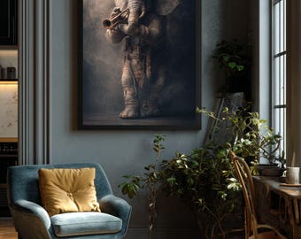 Elephant Musician Art Print | Museum Grade Poster, Music Lover Gift