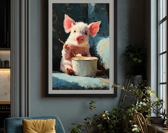 Hungry Pig Poster | Funny Animal Art | Animal Decor