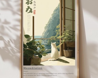 Funny Cat Poster | Quirky Wall Art | Meowditation Definition Poster
