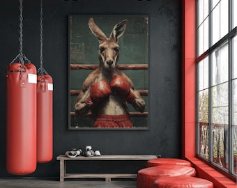 Boxing Kangaroo Print | Funny Athletic Sports Humor Wall Art