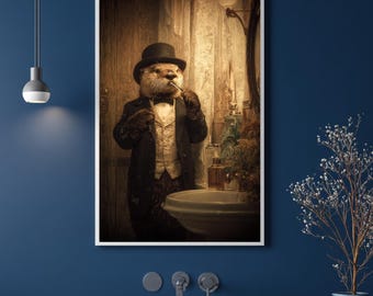 Funny Sea Otter Poster | Funny Animal Art | Animal Decor | Bathroom Decor