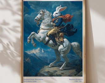 Napoleon Rabbit Portrait Print | Classical Art Parody, Museum Style Wall Art (Gloss Poster Paper)