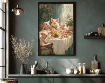 Funny Pig Feast Poster | Funny Animal Art | Animal Decor