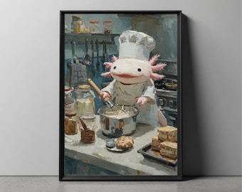 Axolotl Baking Poster | Funny Kitchen Art | Animal Decor