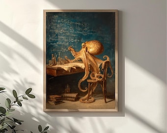 Math Genius Octopus Poster | Funny Smart Animal Wall Art (Museum Grade Paper)