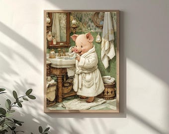 Funny animal Pig Poster | Funny Bedtime Art | Pig Gifts