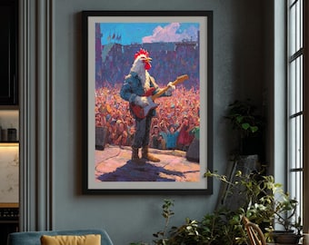 Funny Chicken Poster | Funny Animal Art | Chicken Musician Poster