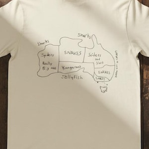 Funny Australia Wildlife Map T-Shirt, Backpacker Travel Humor Tee