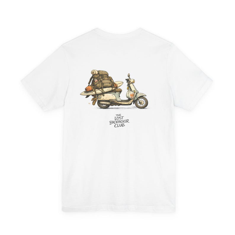 Camiseta Overloaded Scooter Travel: Camiseta gráfica de aventura de surf, camiseta unisex de estilo de vida nómada. imagen 5