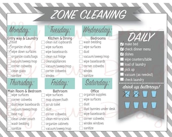 Zone Cleaning/5x7/two charts/Fly Lady/Water Tracker/hydration chart/Be the best YOU/Editable/DIY