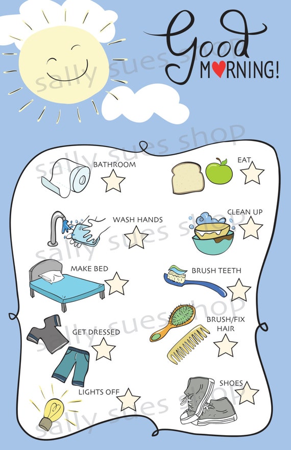 Poster Size Boys Morning Chore Chart Checklist Instant Etsy