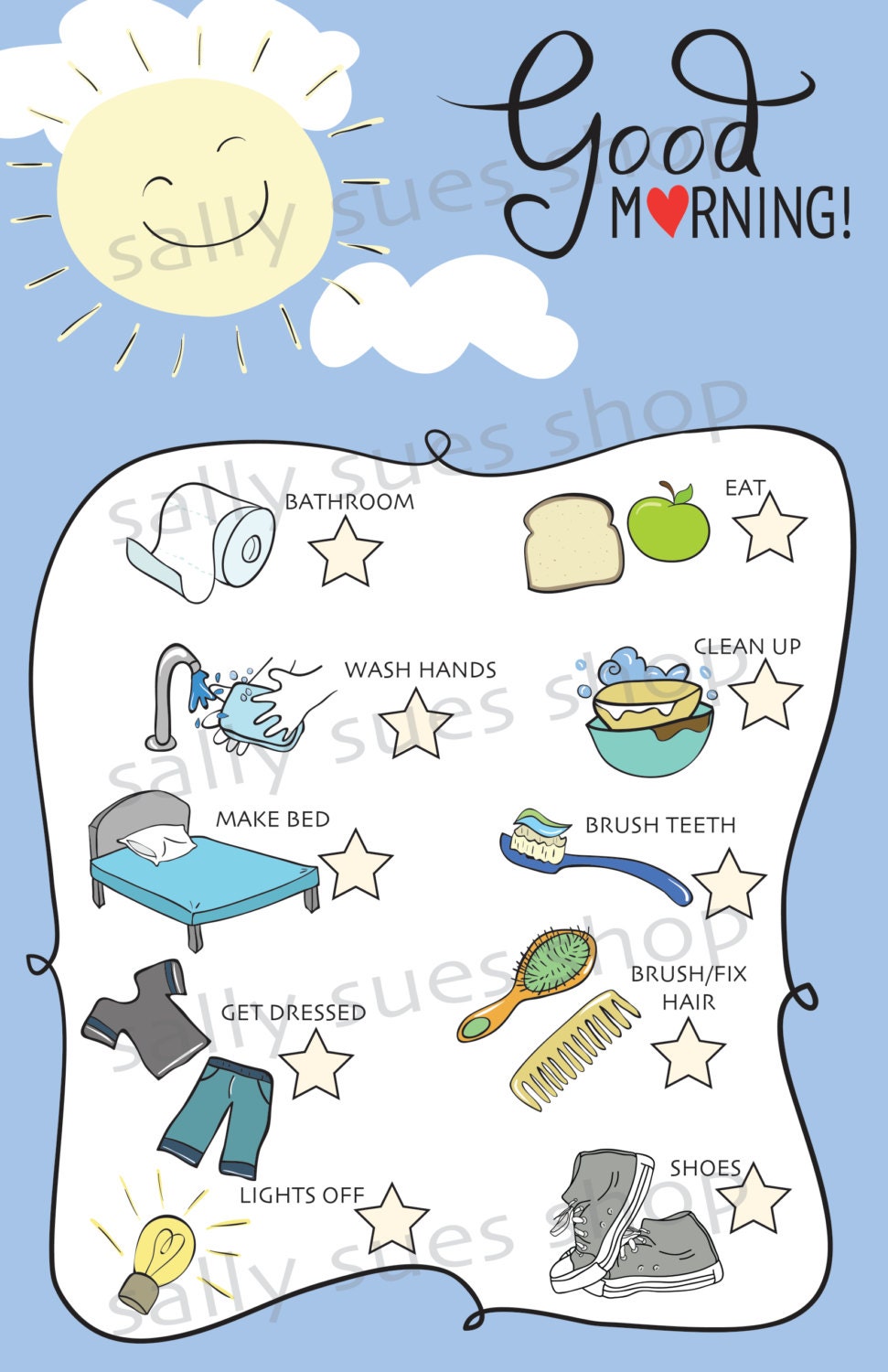 POSTER SIZE BOYS Morning Chore Chart Checklist instant Etsy