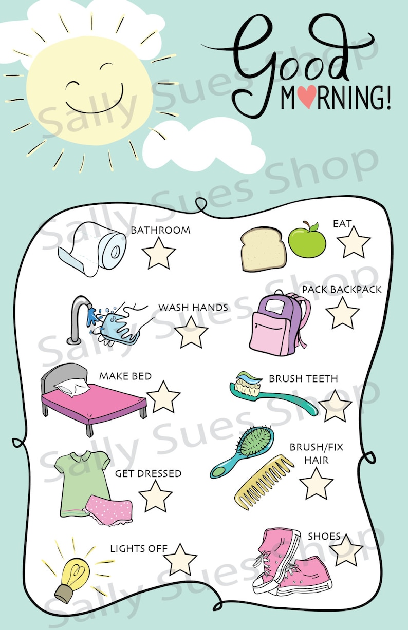 POSTER SIZE GIRLS Morning Chore Chart Checklist instant Etsy