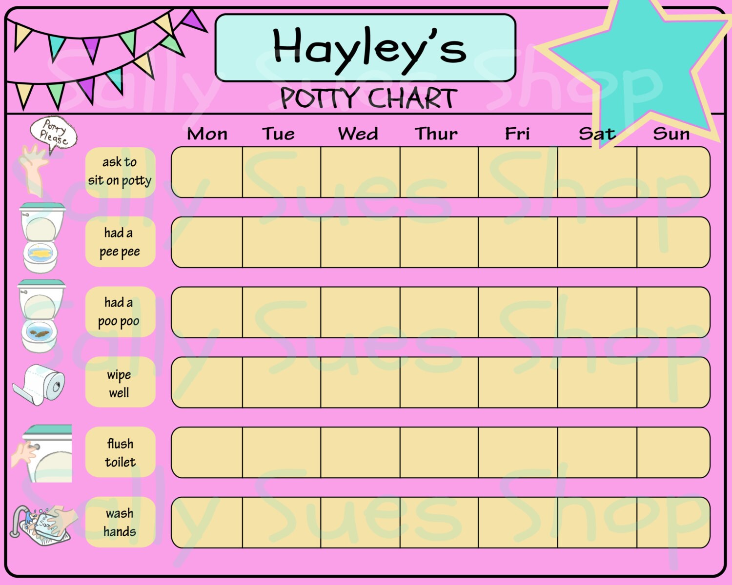 Potty Training Chart Reward Etsy