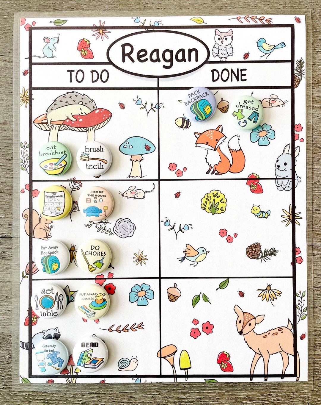 Woodland Chore Chart/laminated/12 Magnets/custom/fridge Magnets/1 Inch ...