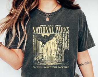Protect Our National Parks T-Shirt, Cryptid Tee, Bigfoot Mothman Ghost Wendigo Skull, National Parks Shirt