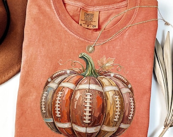Comfort Colors® Football Pumpkin Shirt, Fall Football Tee, Autumn Sports Graphic Tee, Cute Game Day Pumpkin Shirt, Football Season Tee