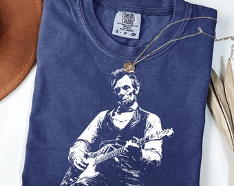 Comfort Colors® President Abraham Lincoln Playing Guitar Abe Lincoln T-Shirt, Funny History Music Lover Gift, Political Humor Tee