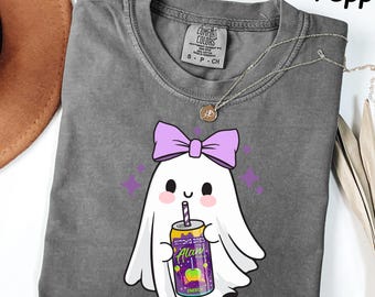 Comfort Colors® Spooky Alani Ghost Halloween Tee, Cute Ghost With Energy Drink Fall Tee, Spooky Season Ghost Alani Shirt, Halloween Gift