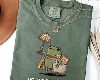 Comfort Colors® We Thrift At Dawn Shirt, Funny Frog Meme Thrifting Tee, Thrift Lover TShirt, Vintage Collector Gift