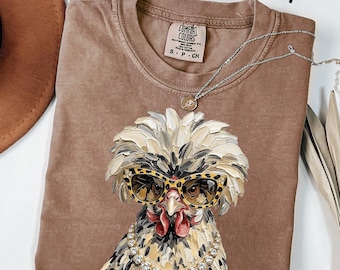 Comfort Colors® Glam Chicken Shirt, Preppy Women's Chicken Tee, Bling Boujee T-Shirt, Preppy Chicken, Trendy Luxury Animal Tee