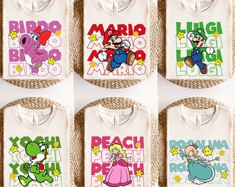 Super Mario Family Shirts,Super Mario Character Shirt,Super Mario Birthday Party Shirt, Mario & Friends Party Shirt,Personalized Mario Shirt