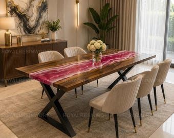 Luxury Burgundy Epoxy River Dining Table Live Edge Walnut Wood Table Modern  Dining Table Handmade Furniture Custom Live Edge Dining Table