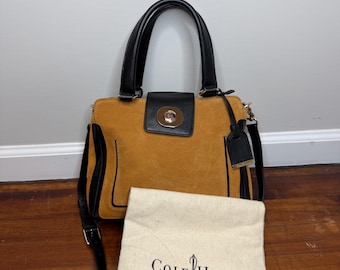 Cole Haan Suede Satchel in Mustard with Black Trim