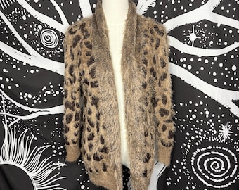 Oliver By Escio Leopard Sweater Brown Eyelash Duster Cardigan Size Small