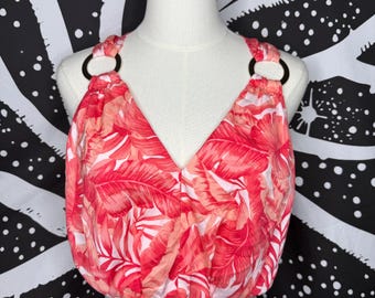DO+BE Pink Red Tropical Print Crop Top with Ring Detail