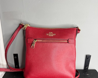 Coach Red Leather Crossbody with Gold Hardware