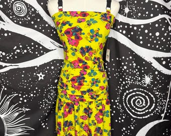 Rachel Rachel Roy Chartreuse Yellow Floral Drop Waist Ruffle Mini Dress Size 2