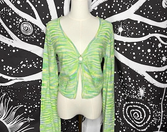 American Eagle Outfitters Lime Green Multi-Stripe Long Sleeve Knit Tank/Cardigan