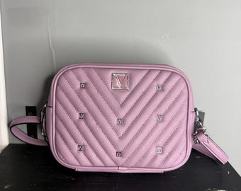 Victoria's Secret Lavender Quilted Crossbody Bag with Silver V Logo