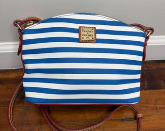 Dooney & Bourke Blue and White Striped Crossbody with Brown Trim