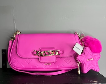 ALDO Hot Pink Star Charm Crossbody Bag with Pom Pom