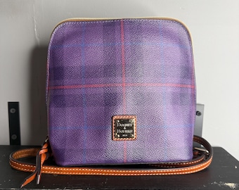 Dooney & Bourke Purple Plaid Crossbody with Brown Leather Trim