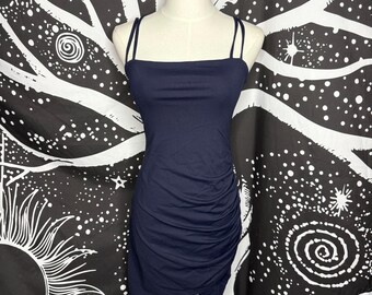 Susana Monaco Navy Ruched Mini Dress with Thin Straps