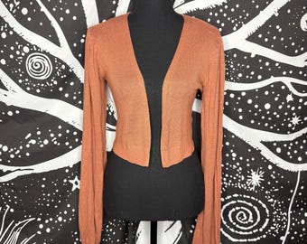 Nine West Cropped Open-Front Cardigan — Rust