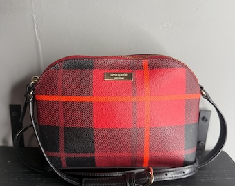 kate spade Red and Black Plaid Crossbody with Orange Accent