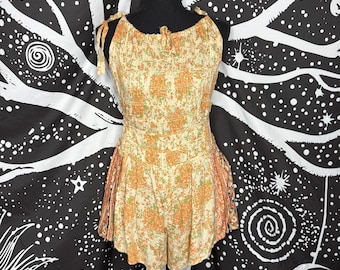 Free People Cream Romper with Orange Floral Print