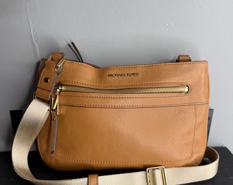 Michael Kors Caramel Leather Crossbody with Cream Strap