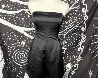 Express Strapless Black Satin Romper Dress
