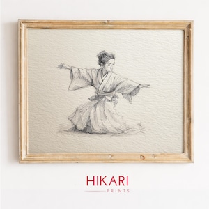 Kabuki Actor Expressive Gesture - Minimalist Vintage Japanese Sketch, Traditional Monochrome Art, Dramatic Printable Wall Decor