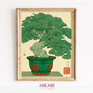 Japanese Bonsai Tree Print, Green Ceramic Pot Botanical Printable Wall Art (Digital Download) 945